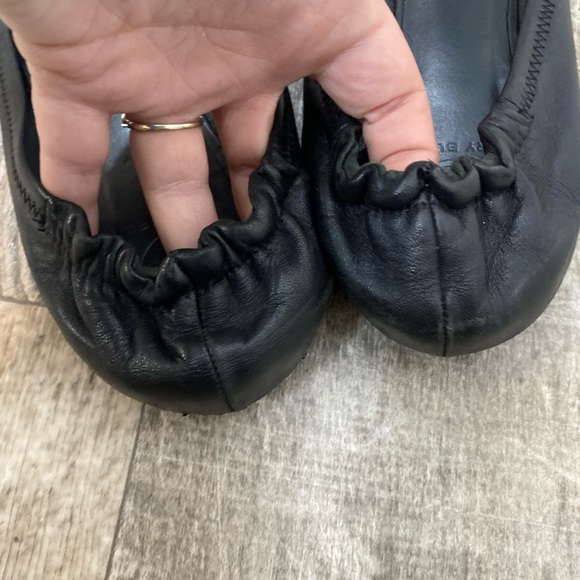 TORY BURCH Black Leather Reva Ballet Flats with Gold Logo Embellishment on Toes - Picture 11 of 12
